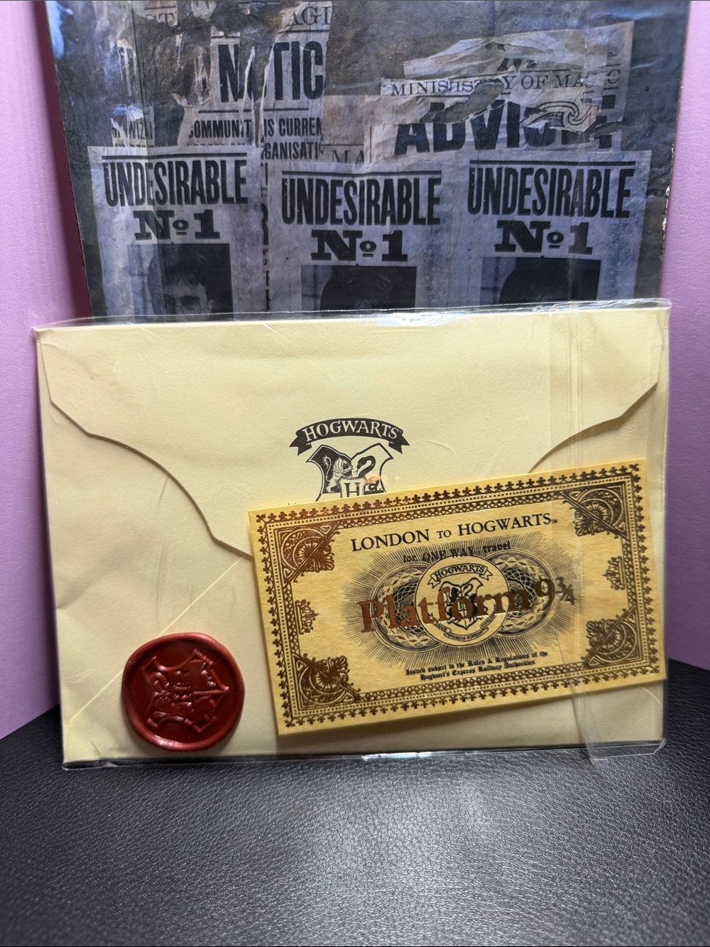 Hogwarts Acceptance Letter Envelope with Wax Seal and Platform 9 3/4 ticket